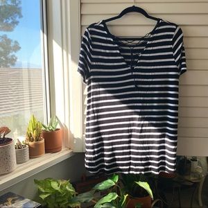 old navy b&w striped lace up tee